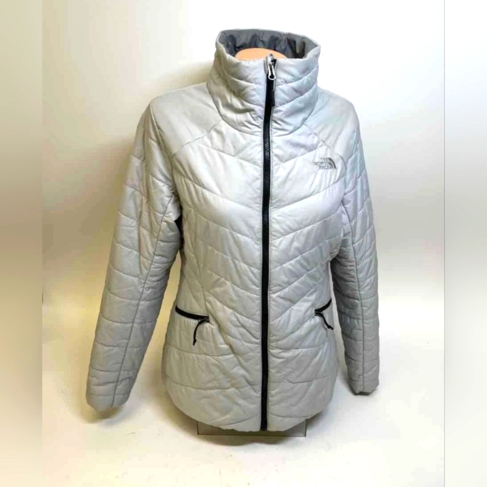 North Face Gray Silver Puffer Quilted Coat Jacket Large